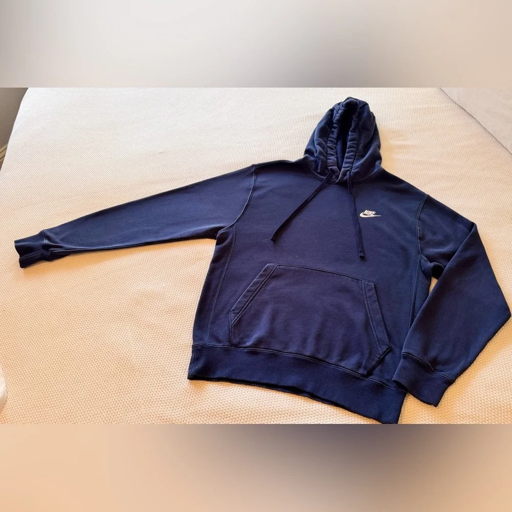 NIKE Navy Blue Fleece Hoodie Sweatshirt w Front Kangaroo Pocket